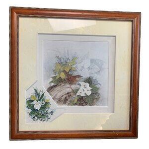 Theresa Politowicz Heires Signed Framed Art with Wren and Flowers 80/450 Limited